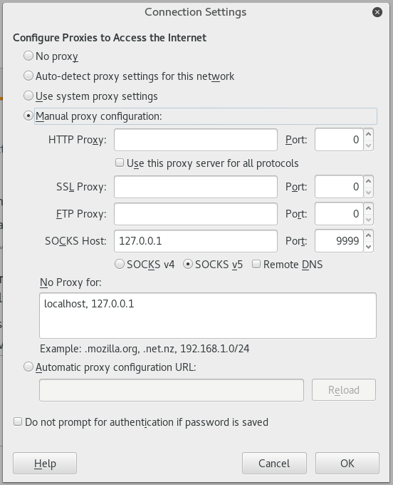 Iceweasel SSH proxy config